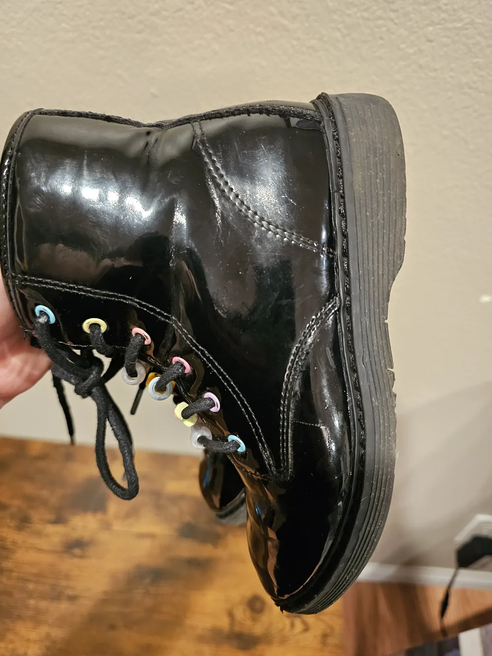 Children's Place Black Lace-Up Boots with Colorful Bead Accents